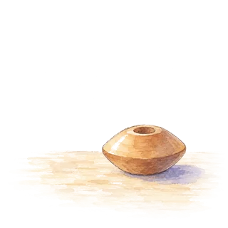 そろばんの珠がひとつ置かれた机の水彩